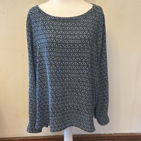 Loft light dark blue long rollable sleeve blouse Size L EUC - Picture 2 of 8